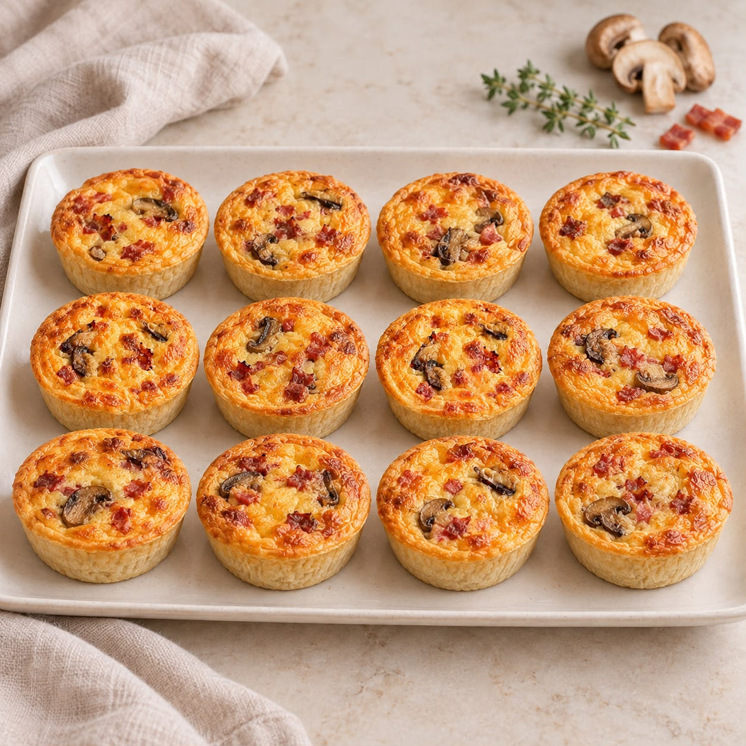 12 mini Beef Bacon and Mushroom Quiches