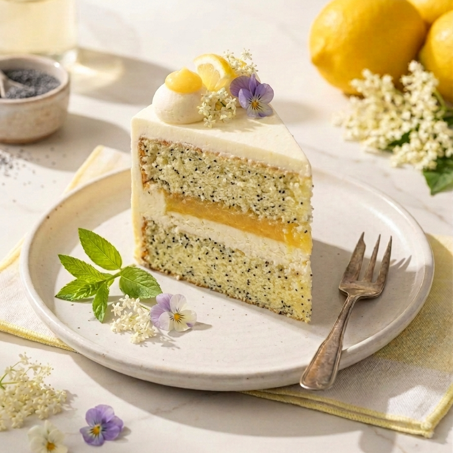 9" Lemon Poppyseed with Elderflower and Lemon Curd