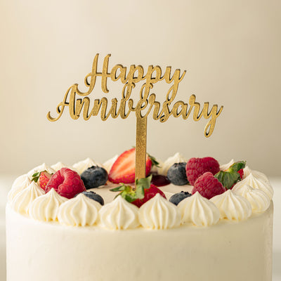 Happy Anniversary Cake Topper - Gold